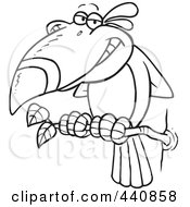 Royalty Free RF Clip Art Illustration Of A Cartoon Black And White Outline Design Of A Toucan Bird