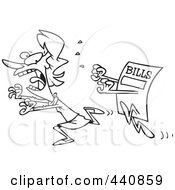 Cartoon Black And White Outline Design Of A Bill Chasing A Woman