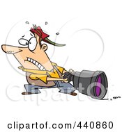 Cartoon Man Pulling A Big Lens