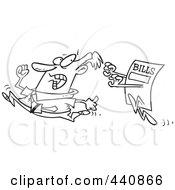 Royalty Free RF Clip Art Illustration Of A Cartoon Black And White Outline Design Of A Bill Chasing A Man