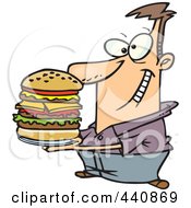 Poster, Art Print Of Cartoon Man Holding A Big Burger