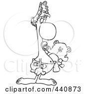 Royalty Free RF Clip Art Illustration Of A Cartoon Black And White Outline Design Of An Adult Baby Carrying A Teddy Bear