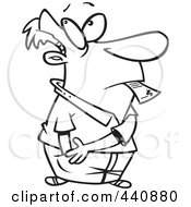 Cartoon Black And White Outline Design Of A Man Reaching In His Pocket To Pay A Bill