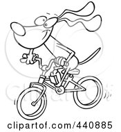 Poster, Art Print Of Cartoon Black And White Outline Design Of A Cycling Dog