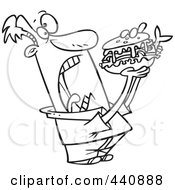 Royalty Free RF Clip Art Illustration Of A Cartoon Black And White Outline Design Of A Man Opening Wide For A Sandwich