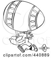 Poster, Art Print Of Cartoon Black And White Outline Design Of A Boy Running With A Big Easter Egg