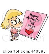 Cartoon Girl Holding A Mothers Day Card