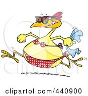 Poster, Art Print Of Cartoon Summer Chicken Running In A Bikini On A Beach