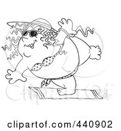 Royalty Free RF Clip Art Illustration Of A Cartoon Black And White Outline Design Of A Fat Woman Doing Yoga In Her Bikini