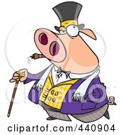Poster, Art Print Of Cartoon Pig Smoking A Cigar And Walking With A Cane