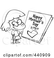 Poster, Art Print Of Cartoon Black And White Outline Design Of A Girl Holding A Mothers Day Card