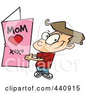 Poster, Art Print Of Cartoon Boy Holding A Mothers Day Card