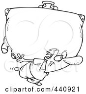 Royalty Free RF Clip Art Illustration Of A Cartoon Black And White Outline Design Of A Man Carrying A Big Suitcase