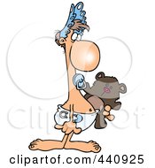 Royalty Free RF Clip Art Illustration Of A Cartoon Adult Baby Carrying A Teddy Bear by toonaday