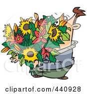 Royalty Free RF Clip Art Illustration Of A Cartoon Romantic Man Carrying A Big Bouquet by toonaday