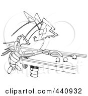 Poster, Art Print Of Cartoon Black And White Outline Design Of A Crawdad Leaning Over A Billiards Table