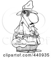 Poster, Art Print Of Cartoon Black And White Outline Design Of A Bill Collector Carrying A Violin Case