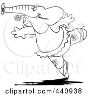 Royalty Free RF Clip Art Illustration Of A Cartoon Black And White Outline Design Of A Ballet Elephant Dancing