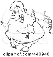 Royalty Free RF Clip Art Illustration Of A Cartoon Black And White Outline Design Of A Big Cupid Holding A Bow And Arrow