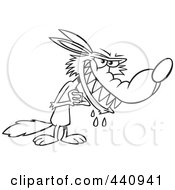 Poster, Art Print Of Cartoon Black And White Outline Design Of A Big Bad Wolf Drooling