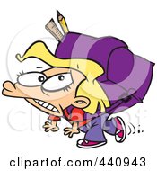 Royalty Free RF Clip Art Illustration Of A Cartoon School Girl With A Heavy Backpack by toonaday