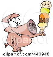 Poster, Art Print Of Cartoon Pig Holding A Big Ice Cream Cone