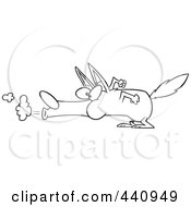 Royalty Free RF Clip Art Illustration Of A Cartoon Black And White Outline Design Of A Big Bad Wolf Blowing