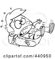 Poster, Art Print Of Cartoon Black And White Outline Design Of A School Boy Falling On A Heavy Backpack