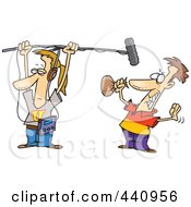 Royalty Free RF Clip Art Illustration Of A Cartoon Man Holding A Boom Microphone Over An Actor