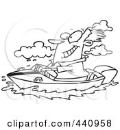Royalty Free RF Clip Art Illustration Of A Cartoon Black And White Outline Design Of A Man Boating
