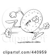 Royalty Free RF Clip Art Illustration Of A Cartoon Black And White Outline Design Of A Running Biscuit