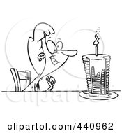 Royalty Free RF Clip Art Illustration Of A Cartoon Black And White Outline Design Of A Birthday Woman With A Stack Of Pancakes by toonaday