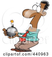 Royalty Free RF Clip Art Illustration Of A Cartoon Black Businessman Holding A Bomb by toonaday