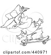 Poster, Art Print Of Cartoon Black And White Outline Design Of A Boy Skateboarding