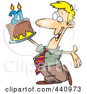 Poster, Art Print Of Cartoon Birthday Man Holding Up A Cake