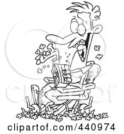 Royalty Free RF Clip Art Illustration Of A Cartoon Black And White Outline Design Of A Man Pigging Out And Making A Mess In The Movie Theater by toonaday