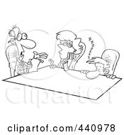 Poster, Art Print Of Cartoon Black And White Outline Design Of Bored Employees At A Meeting