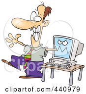 Poster, Art Print Of Cartoon Computer Biting A Businessmans Arm