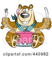 Cartoon Birthday Bear Eating Cake