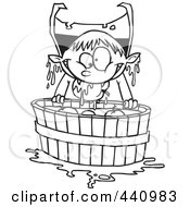 Royalty Free RF Clip Art Illustration Of A Cartoon Black And White Outline Design Of A Vampire Bobbing For Apples