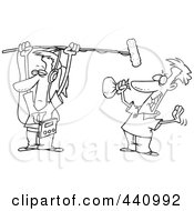 Poster, Art Print Of Cartoon Black And White Outline Design Of A Man Holding A Boom Microphone Over An Actor