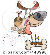 Poster, Art Print Of Cartoon Birthday Dog With A Bone Cake