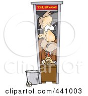 Cartoon Businessman Working In A Tiny Telephone Booth