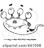 Royalty Free RF Clip Art Illustration Of A Cartoon Black And White Outline Design Of A Bizarre Monster