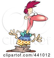 Royalty Free RF Clip Art Illustration Of A Cartoon Man Blushing After His Pants Fall Down by toonaday