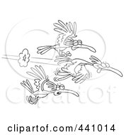 Poster, Art Print Of Cartoon Black And White Outline Design Of A Group Of Fast Birds