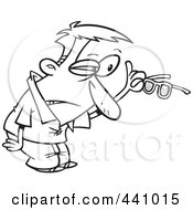 Royalty Free RF Clip Art Illustration Of A Cartoon Black And White Outline Design Of A Man Inspecting His Dirty Glasses by toonaday