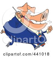 Poster, Art Print Of Cartoon Big Pig Businessman Talking On A Cell Phone