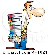 Royalty Free RF Clip Art Illustration Of A Cartoon Man Carrying A Stack Of Books