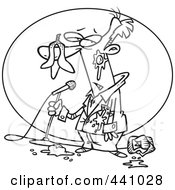 Royalty Free RF Clip Art Illustration Of A Cartoon Black And White Outline Design Of A Comedian Being Bombed With Food by toonaday